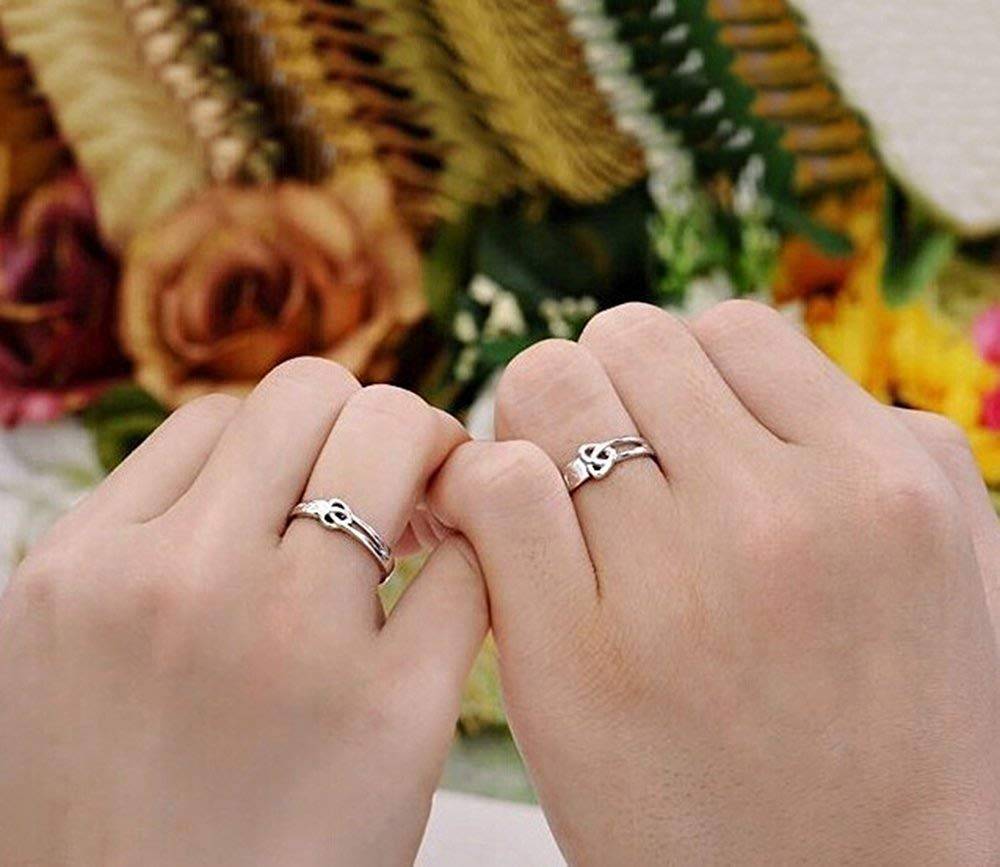 Silver Plated Love Heart Promise Couple Rings For Lovers Engagement Band Valentine Gift Sets Jewellery For Men And W : PFCCR06