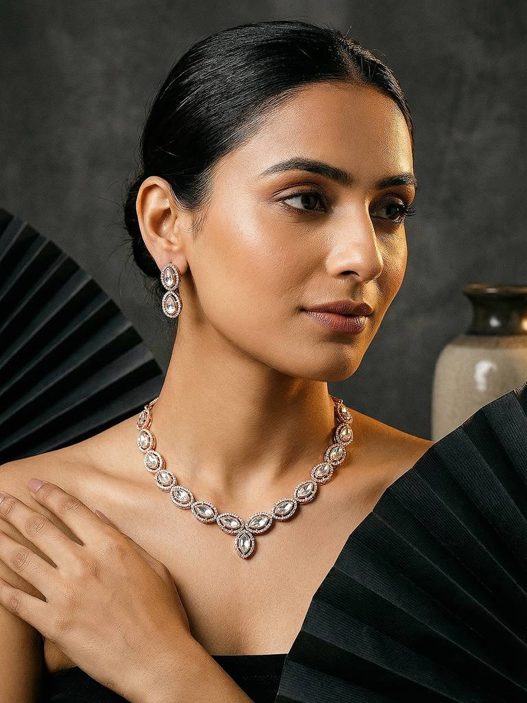 Gold Antique Kundan Jadau Uncut Polki  Luxurious  Statement Jewellery Set : SJNK2902