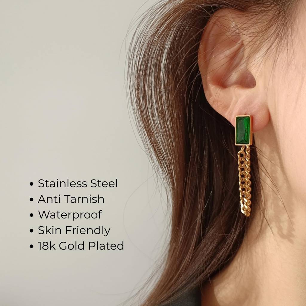 Emerald Chain Jacket Earring : ER_SS_EmrldChn_gld