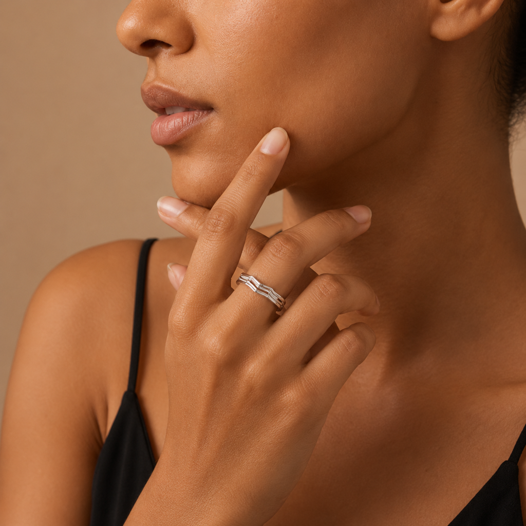 925 Silver Wave Adjustable Ring : LR23355