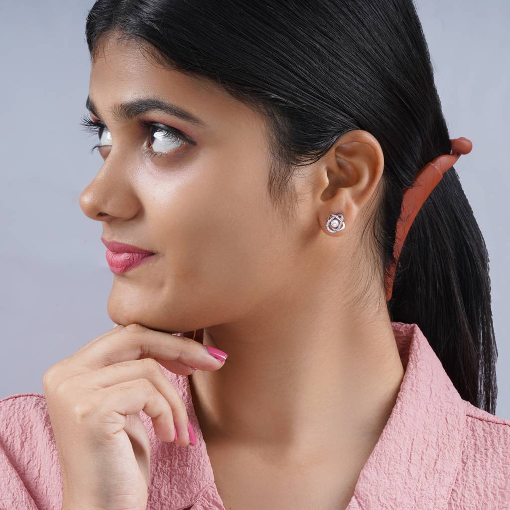 Golden Orbit Pearl & Zircon Stud Earrings : TRSRDJ0188Silver