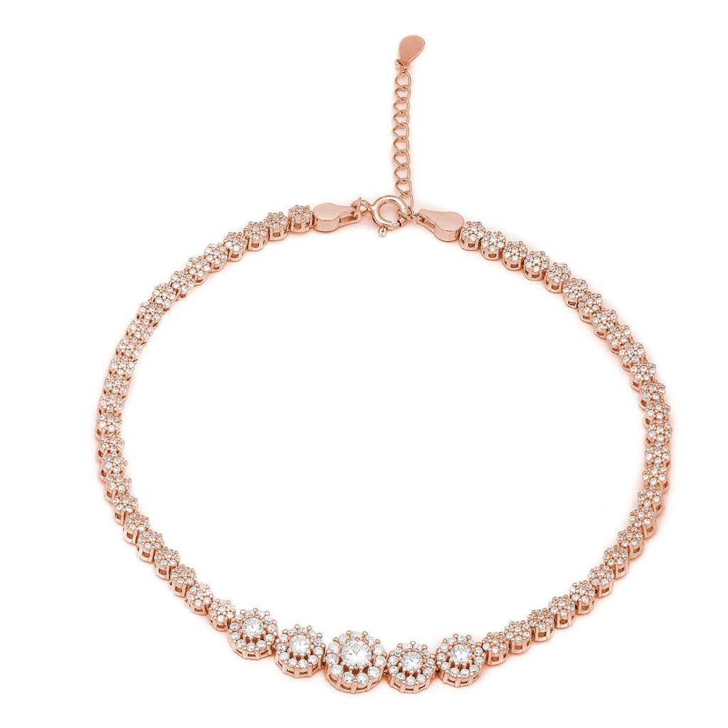 Rose Gold Plated Glimmering Fusion Cz 925 Sterling Silver Anklet : ANK-60268-PAIR