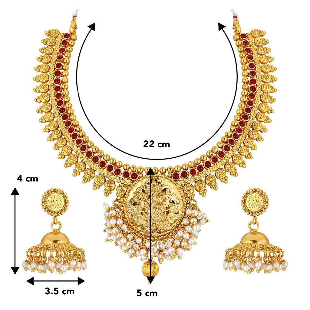 Peora Temple Jewellery Gold Plated Goddess Laxmi Pearl Necklace With Jhumki Earrings Ethnic Jewellery For Women Gi : PF37N013R