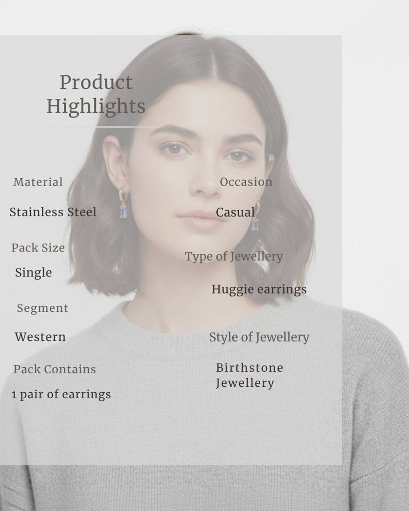 Birthstone Earrings For Women | Premium Baguette Huggies | September: Sapphire : CJST201141409IR