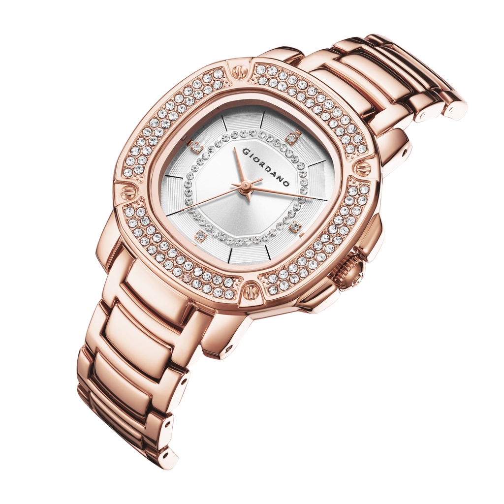 Giordano Analog Dress Watch For Women With Square Dial, Crystal-Accented Bezel And Stainless Steel Strap : GZ-60109-44