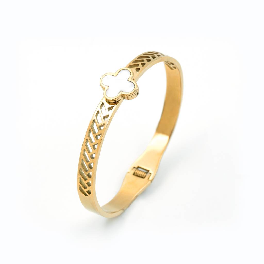 Gold Plated Clover Bangle Bracelet For Women : HSPS60MB0578