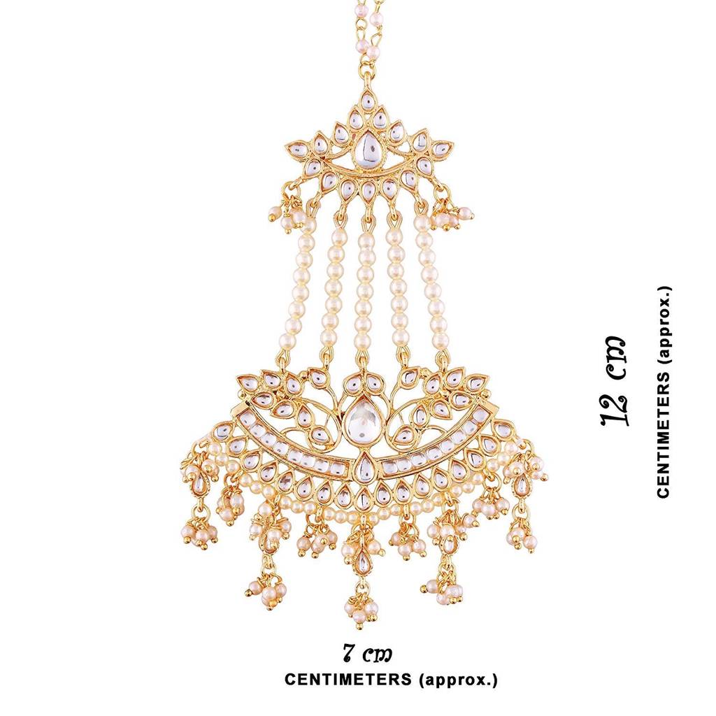 Peora White Baby Pearls & Kundan Studded Drop Earrings With Chains Gift For Women : PF37E2464W