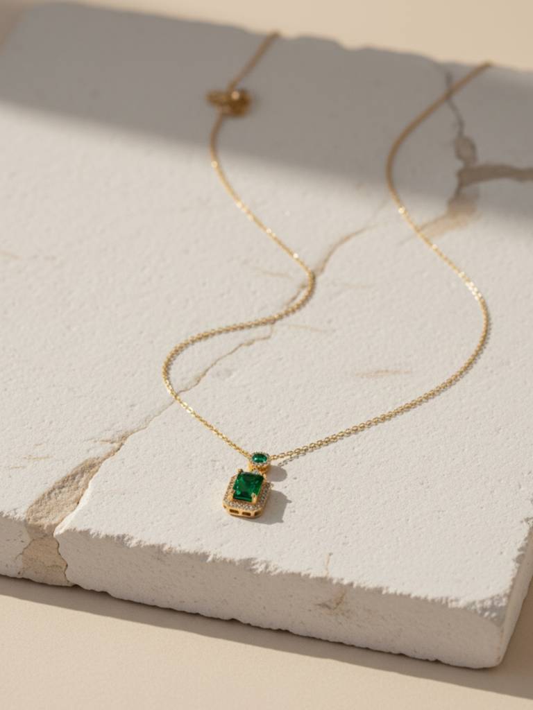 Emerald Moissanite Pendant Chain | 18K Gold Plated, Anti-Tarnish Jewelry : ATC643GMSPC