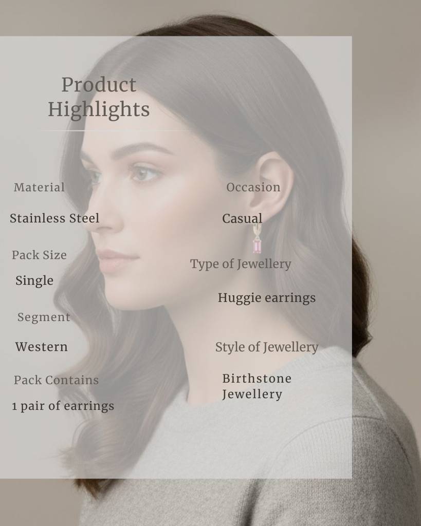 Birthstone Earrings For Women | Premium Baguette Huggies | Jan: Garnet : CJST201141405EV