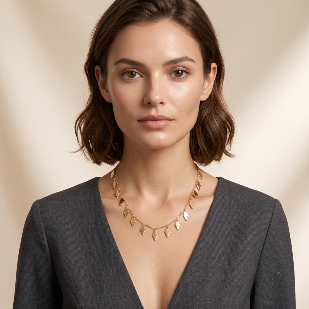 Gold Plated Brass Diamond Motif Charm Necklace : SCDELNL0469