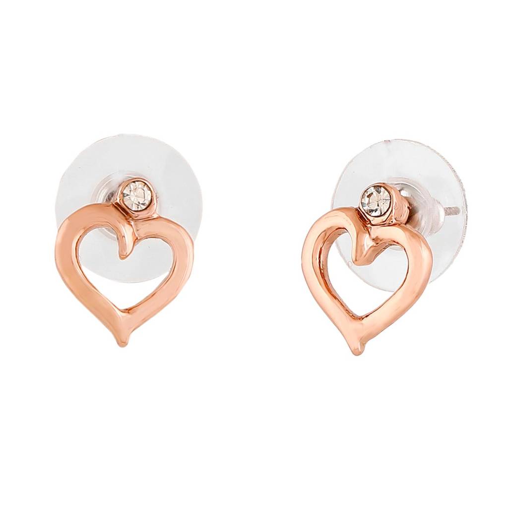 Estele Rose Gold Plated Heart Shaped Stud Earrings With Austrian Crystals For Girls & Women