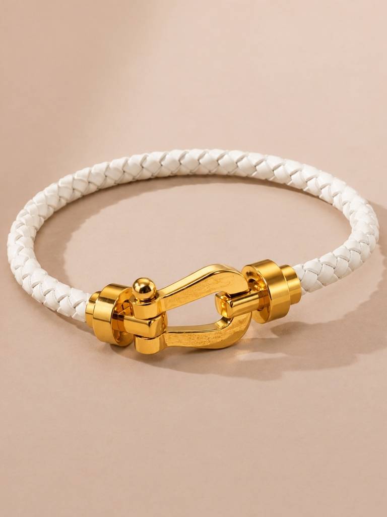 Unisex Braided Leather Gold Magnetic Bracelet : ATB1088WKL