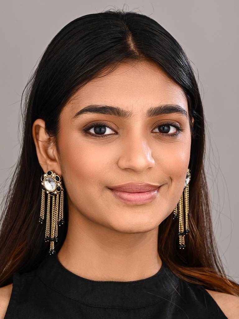 Kundan Tassel Drop Earrings : S24FAER519BLK