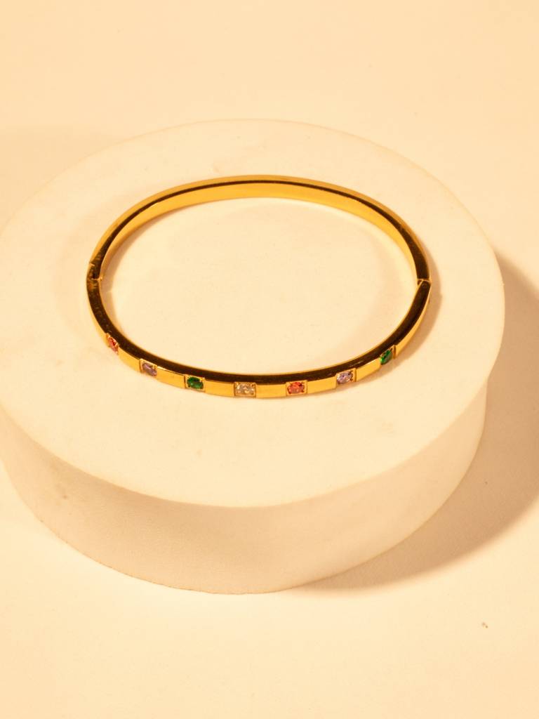 18Kt Gold Plated Multi-Stone Studded Bracelet For Women Â Stainless Steel, Anti-Tarnish, Cz Stones : ATB555MSSB