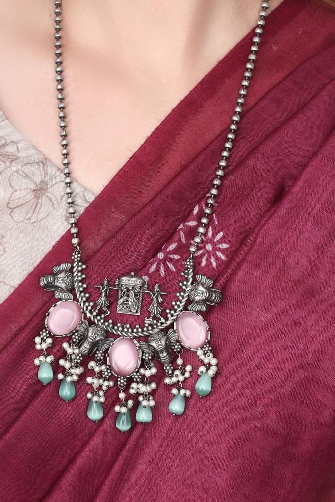 Tribal Elephant Motif Oxidised Necklace Set : F23ARER133SLV