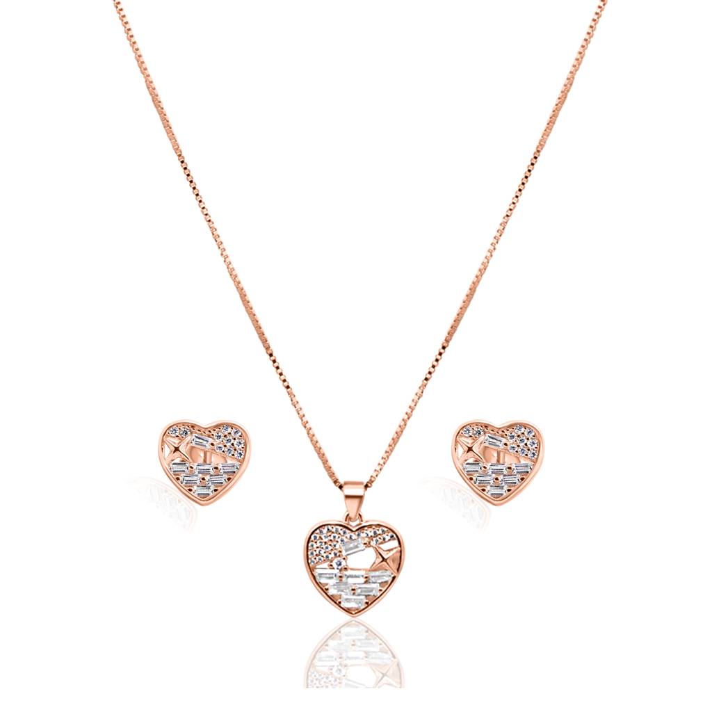 925 Pure Silver Zircon Studded Rose Gold Chain Pendant Set-Cps1018 : CPS1018