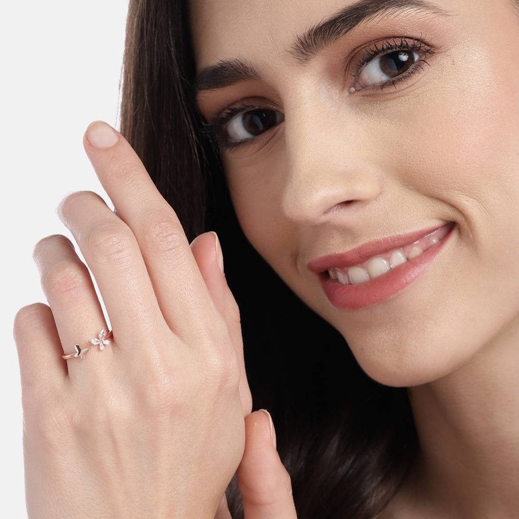 Butterfly 925 Silver Ring In Rose Gold (Adjustable) : RNG-40052