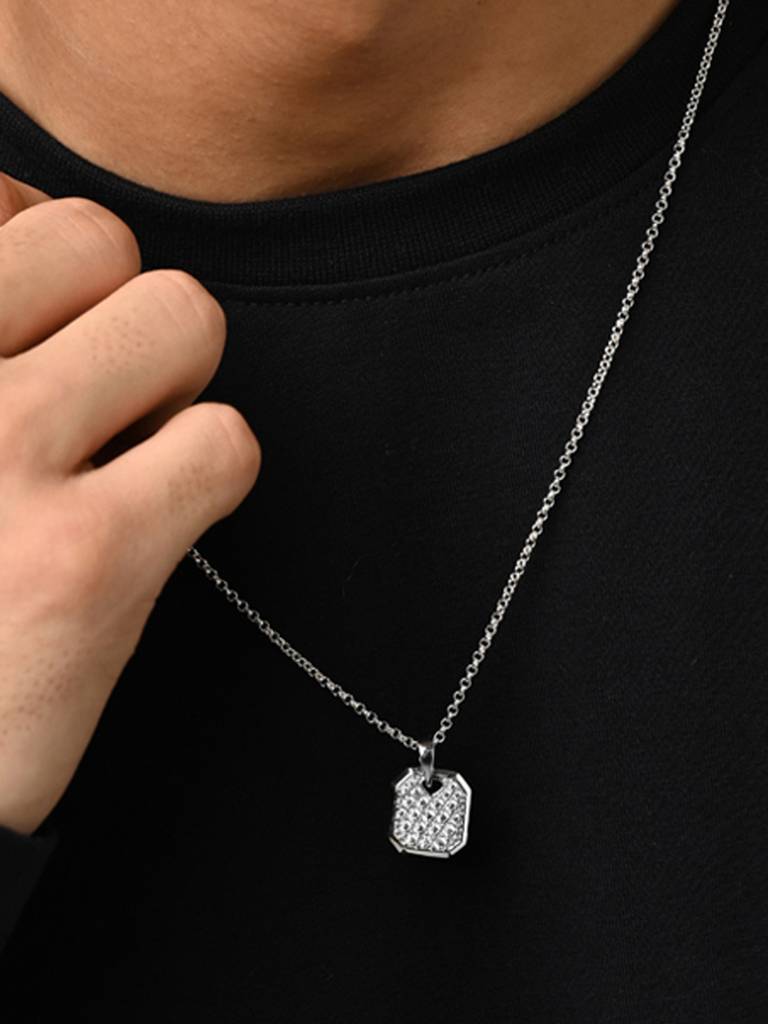 925 Silver Platinum Plated Swiss Zircon Hexa Men Pendant Without Chain Gift For Men & Boys : CSMNP30_NOCHAIN