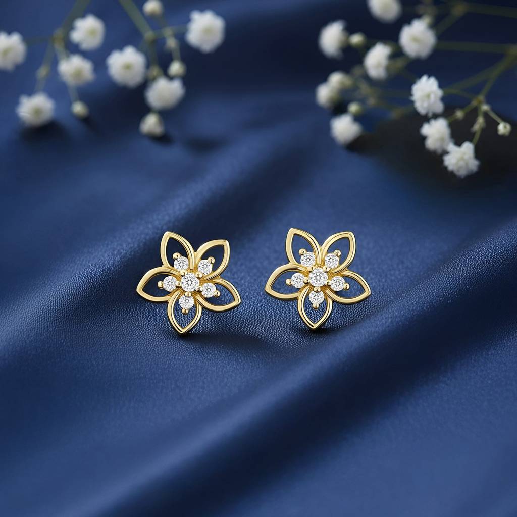 Zavya Love And Bloom X A Little Daily Delight Stud Gold Plated Earrings : EAR-21022-G-FLoral