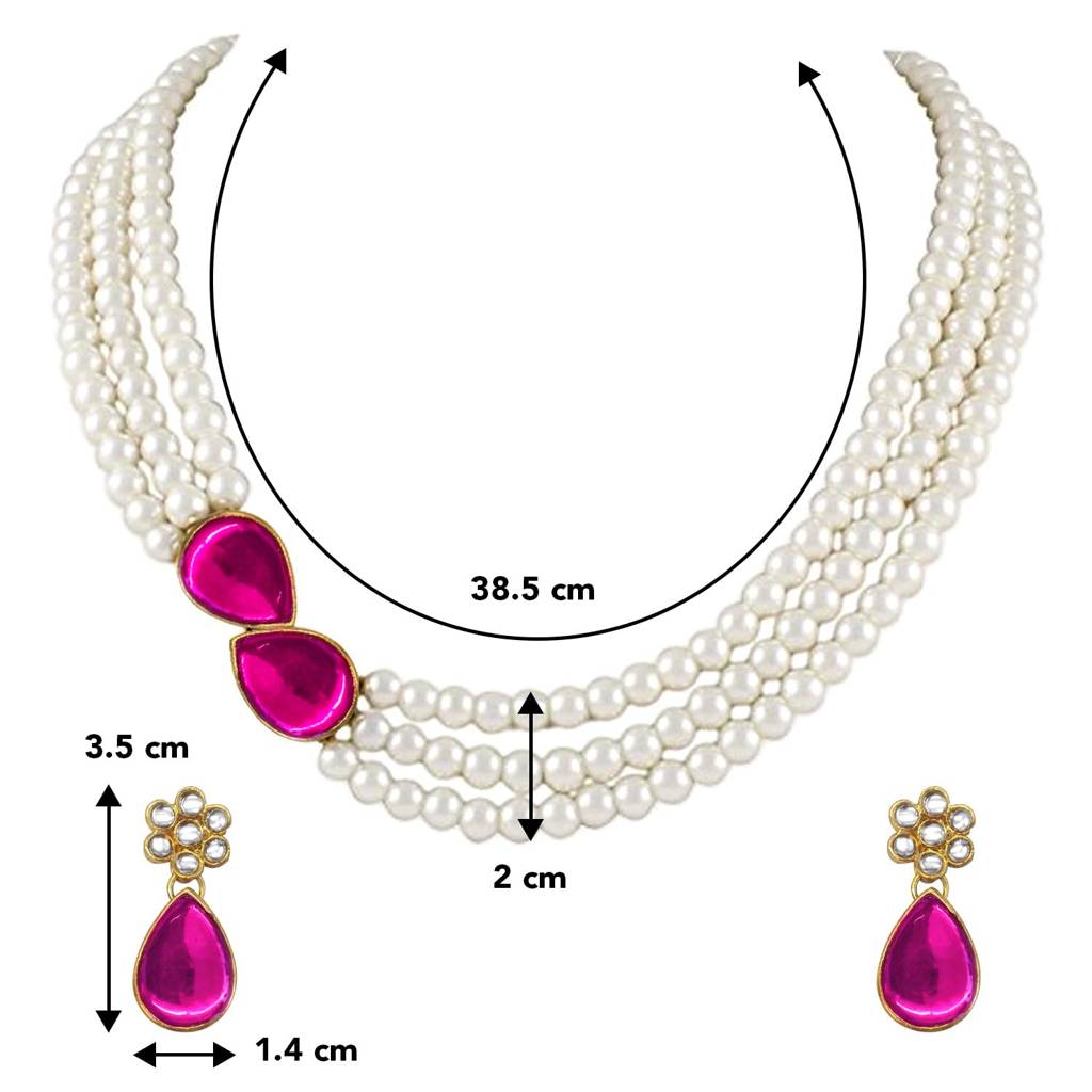 Peora Pearl Mala Rani Pink Necklace & Earrings Gift For Women Girls Traditional Ethnic Jewellery Set : PF26N1145RP