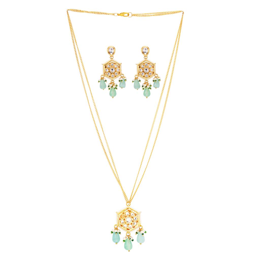 22Kt Gold-Plated Flower Drop Necklace- Green : PE25050