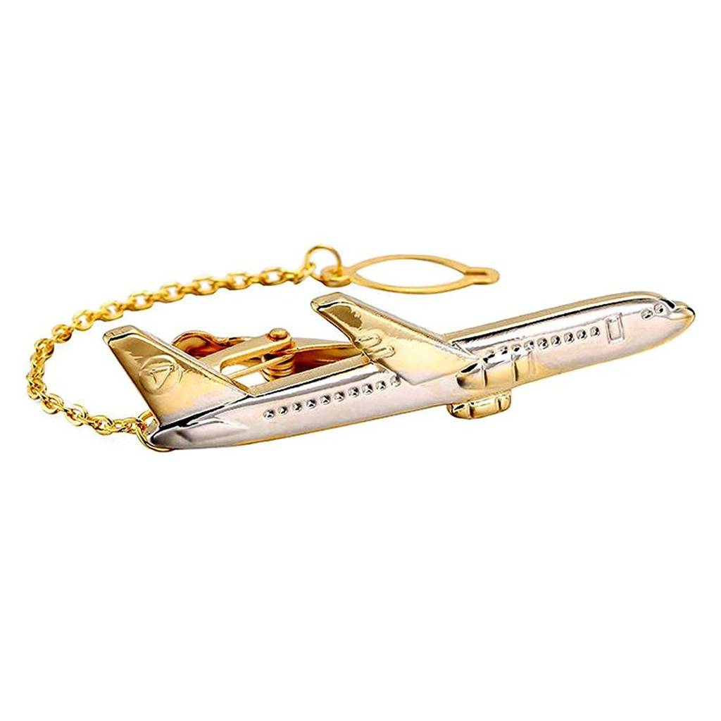 316L Stainless Steel Gold Plated Airplane Neck Tie Bar Clasp Clip For Men Boys Business Corporate Gift : PX9T02