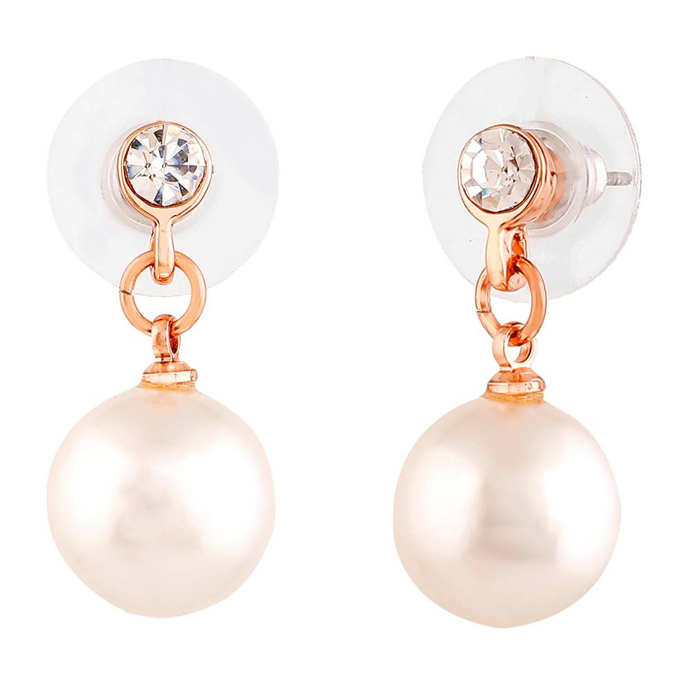 Estele Rose Gold Plated Circular Stud Earrings With White Pearl For Girls And Women