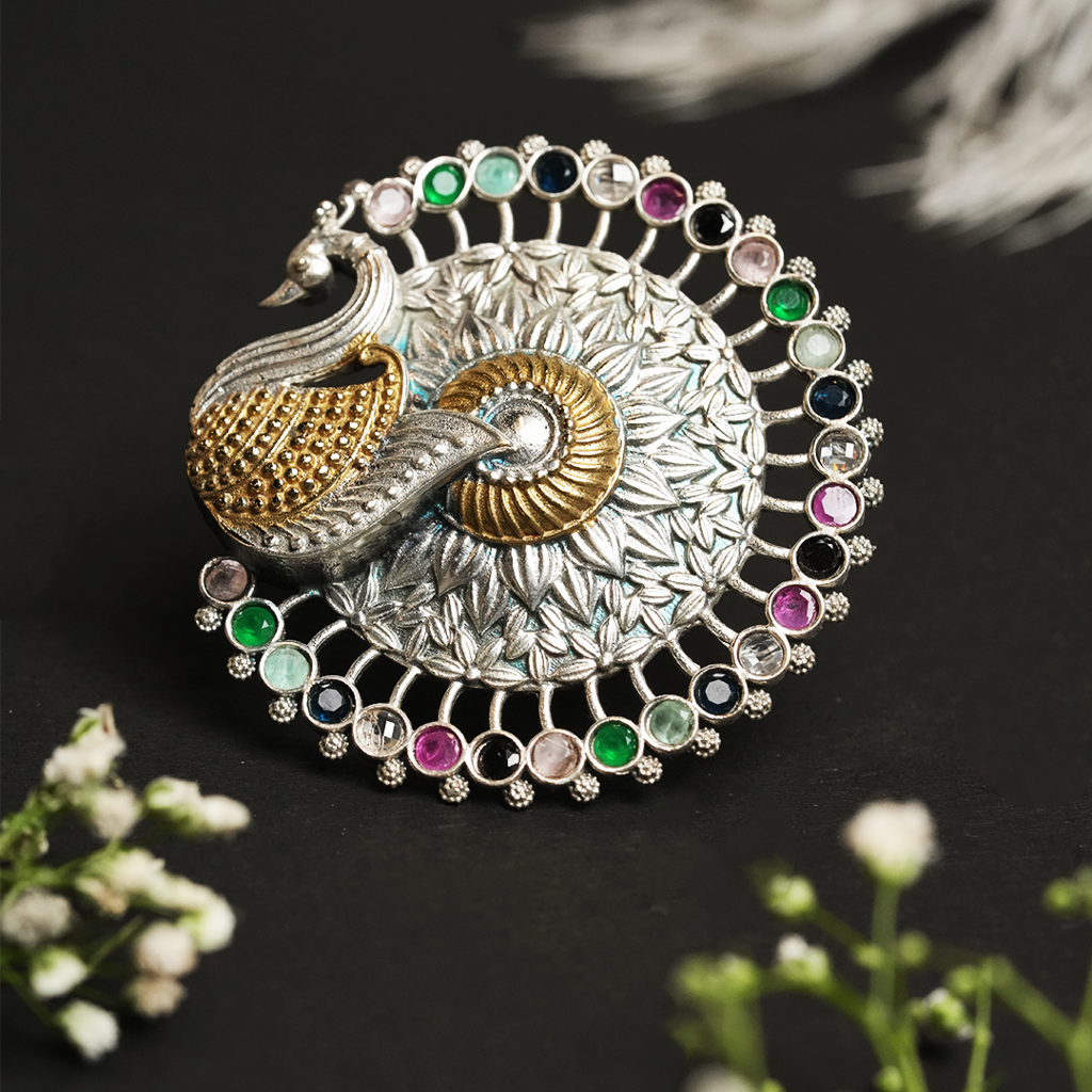 Silver Polish Peacock Ring : CAO0256RNG