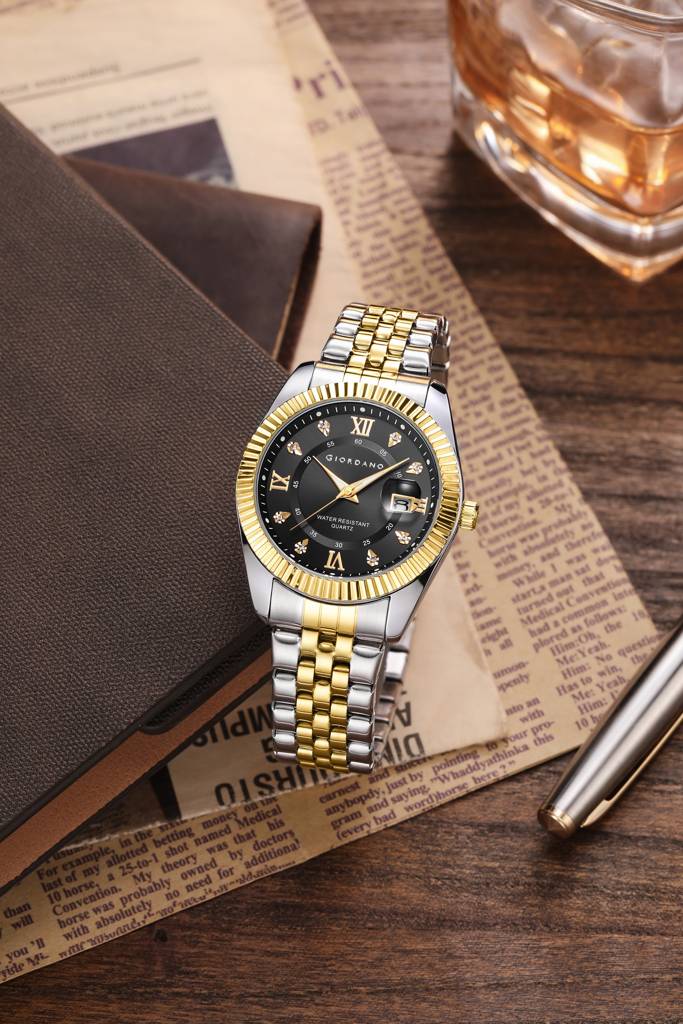 Giordano Analog Watch For Men - Dual-Tone Stainless Steel Strap, Crystal Indices And Fluted Bezel : GZ-50139-66