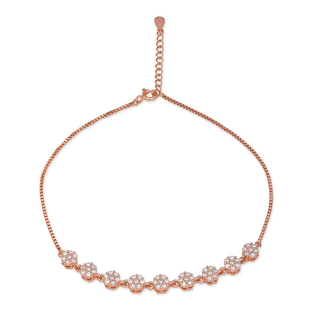 Blossom Brilliance Floral Cz Rose Gold Plated 925 Sterling Silver Anklet : ANK-60370-PAIR-RG
