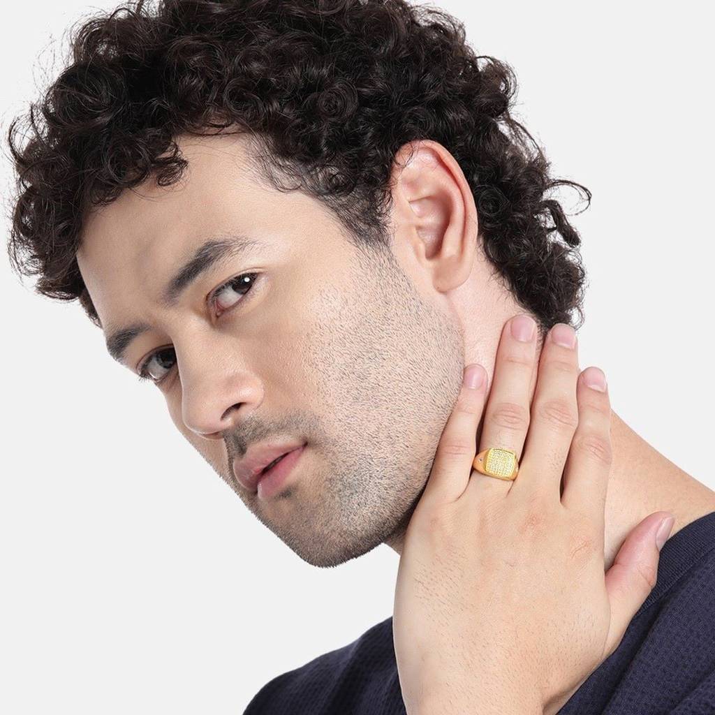 Golden Aura Cz 925 Sterling Silver Ring For Him (Adjustable) : M-RNG-40232-G