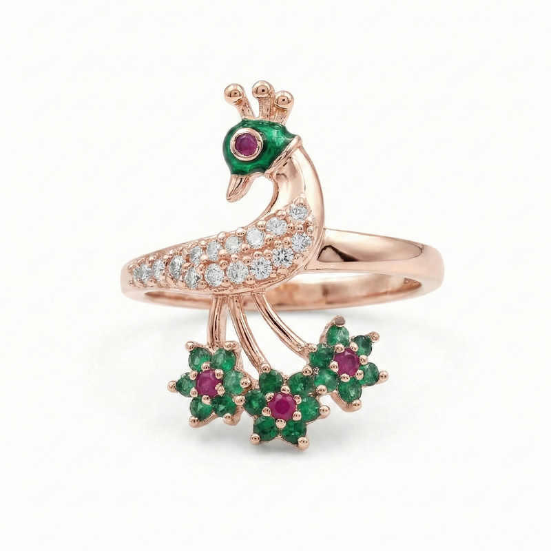 Peacock Adjustable Ring With Cz Stones – Statement Finger Ring : AD-204-RGGNRING