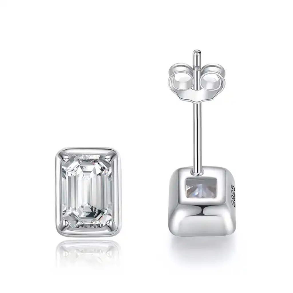 1.2 Ct / Pair Crystal Clear Confidence Emerald Cut Moissanite Studs : Emerald_1.2
