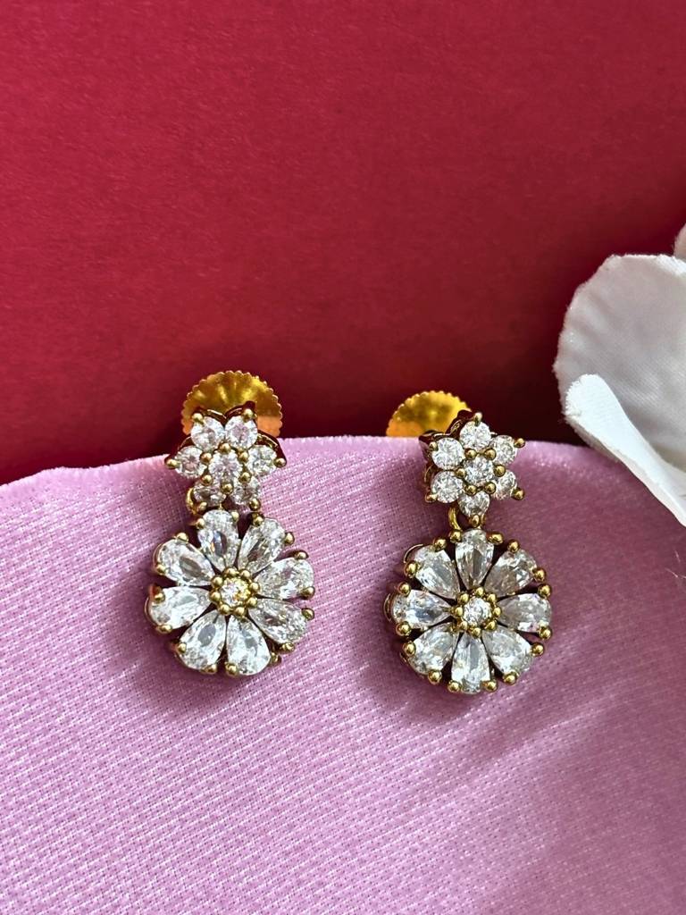 22K Mehandi Gold-Plated Crystal & Zircon Studded Traditonal Drop Earrings : VI25ERAD100007