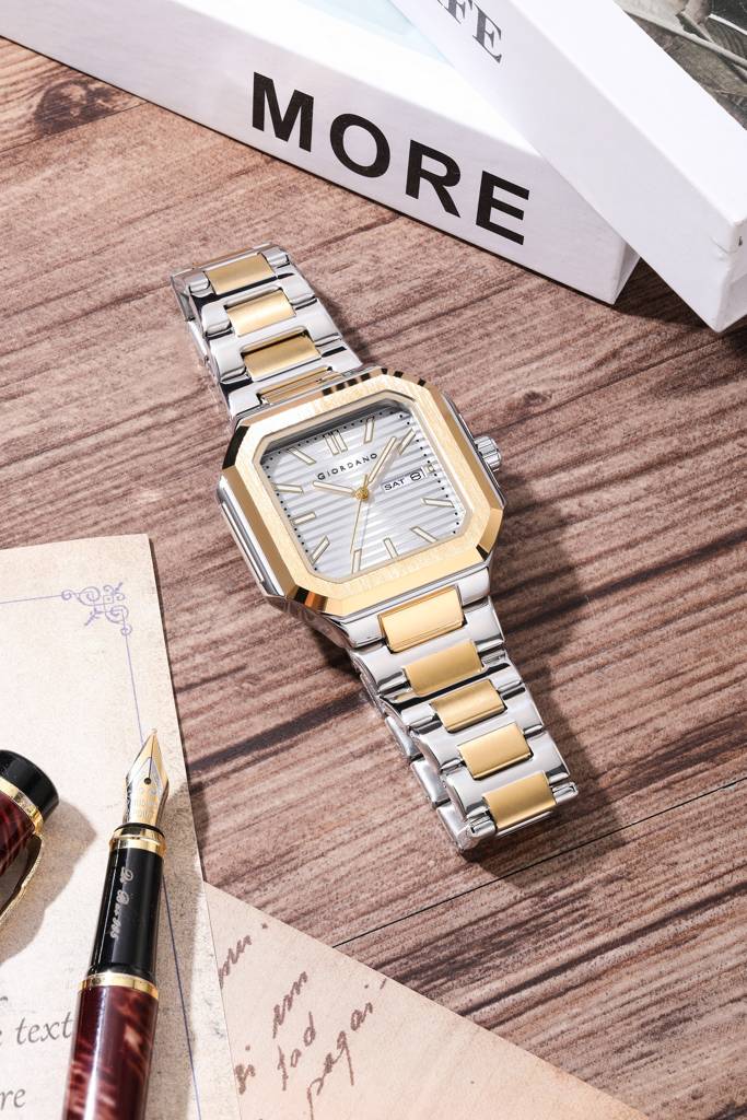 Giordano Square Formal Watch For Men – Textured Dial,Day & Date Display And Stylish Stainless Steel Strap : GZ-50140-22
