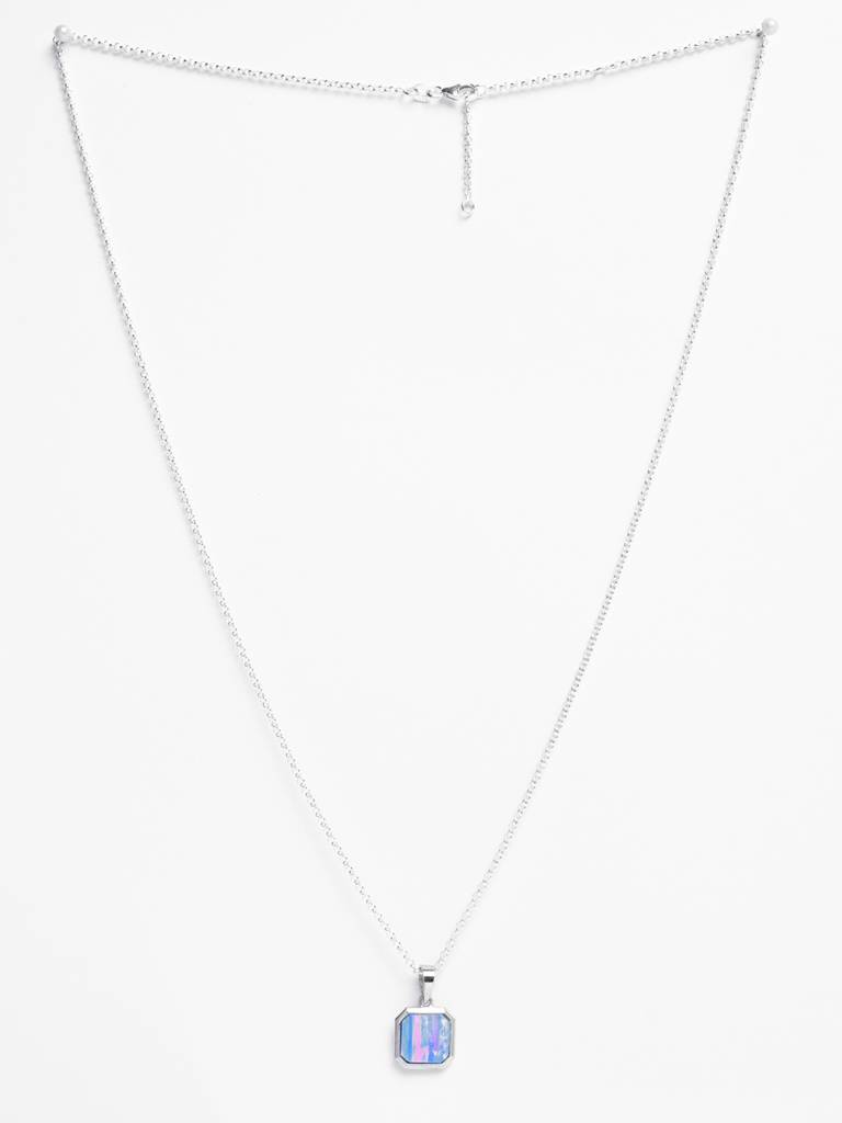 925 Silver Platinum Plated Swiss Zircon Created Opal Men Pendant Necklace With Chain Gift For Men & Boys : CSMNP23