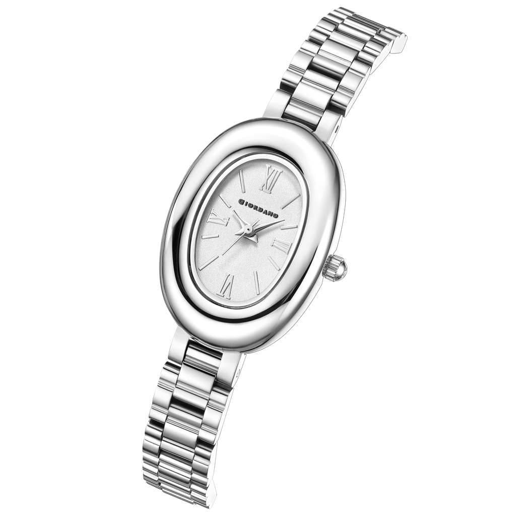 Giordano Oval Shape Dial Watch For Women – Elegant Roman Numerals, Stainless Steel Strap, Sleek Analog Design : GZ-60115-11