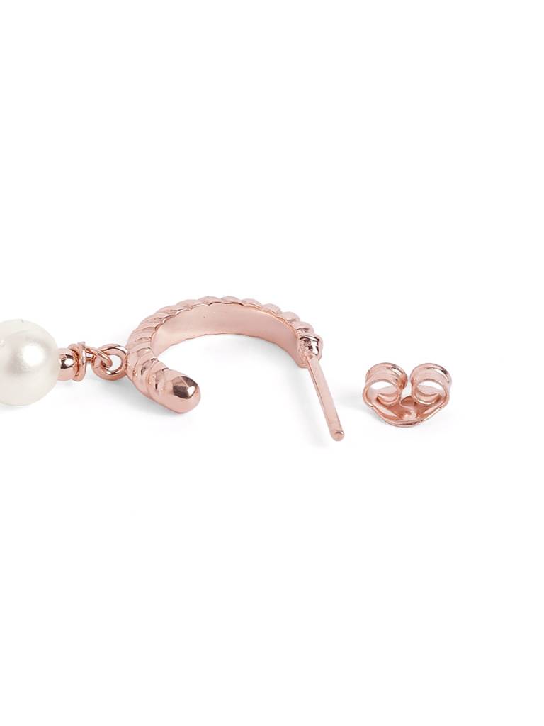 18Kt Rose Gold Plated Dangling Pearl Geometric Half Hoop Earring : FJE5877