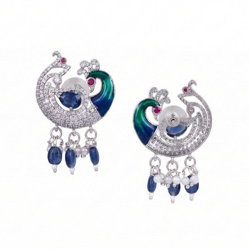 Traditional Peacock Design Cz Stone Beaded Choker Set : AD-935-IRBLNKER