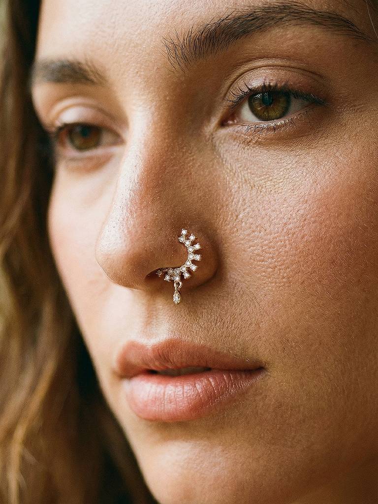 Gold Plated Ad Studded Minimal Nose Ring Nath : SJNT2953