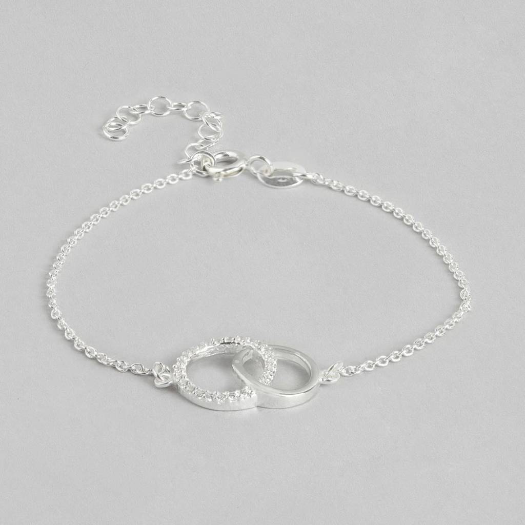 Double Circle Cz Rhodium Plated 925 Sterling Silver Bracelet : BR-80182