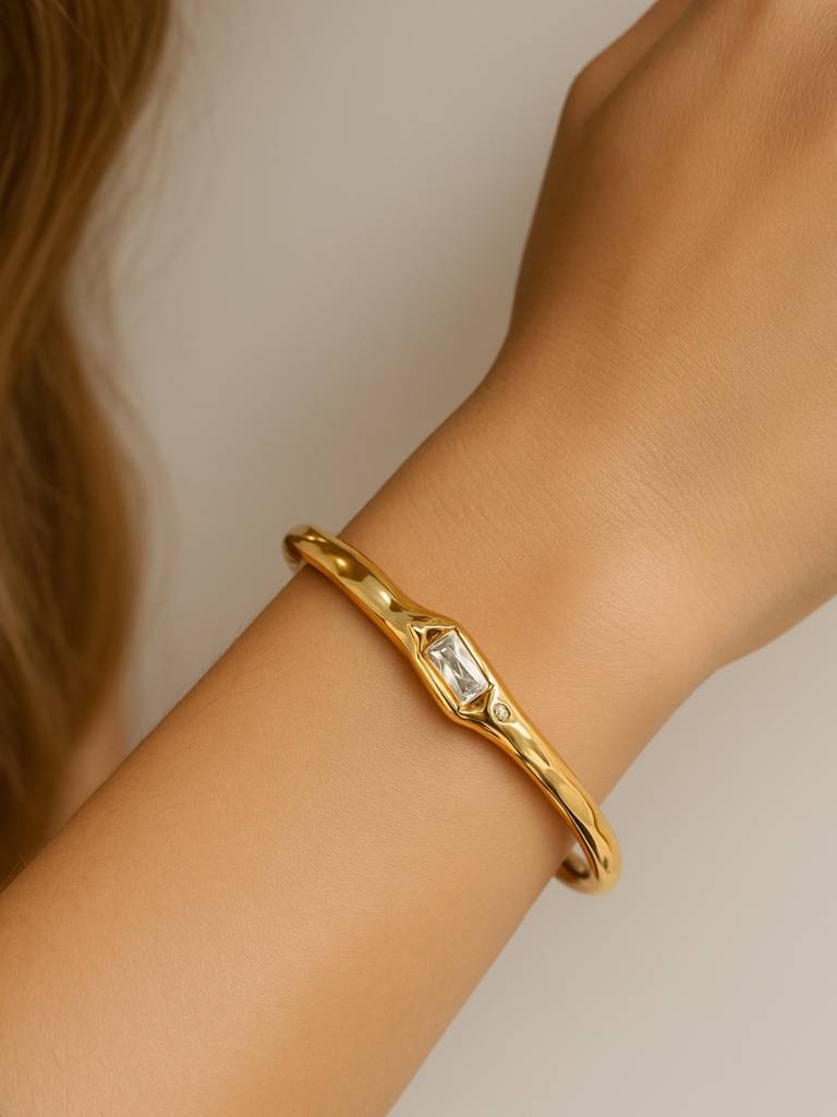 Sculptural Gold Open Cuff Bracelet | 18K Plated, Anti-Tarnish, Everyday : ATB614SSOC