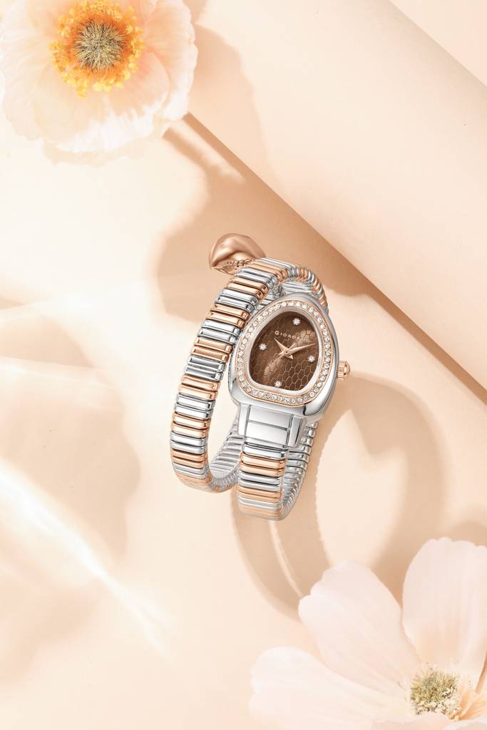 Serpentine Collection Analog Quartz Watch For Women Honeycomb-Textured Dial, Crystal Bezel & Markers, Snake-Styl : GZ-60188-44
