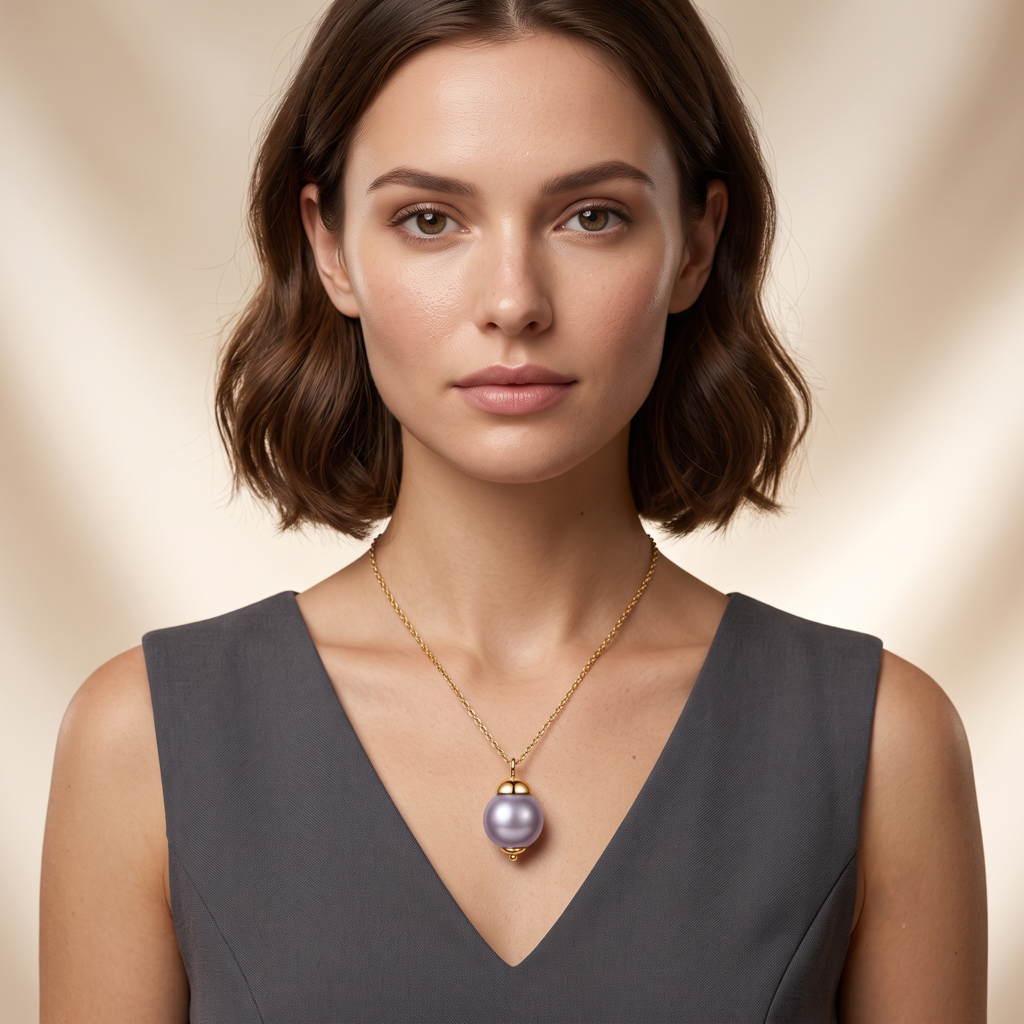 Gold Plated Brass Lavender Pearl Drop Pendant Necklace : SCDELPS0473