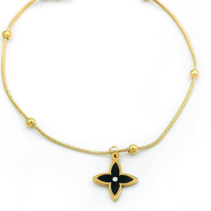 Gold Plated Anti Tarnish Black Clover Charm Bracelet For Women : HSPS60MB0907