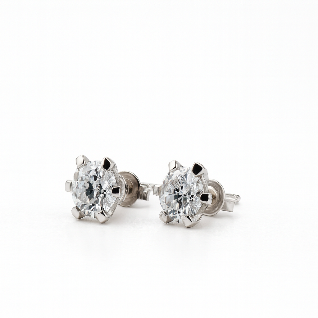 Sterling Silver Six-Prong Solitaire Stud Earrings : ERS079