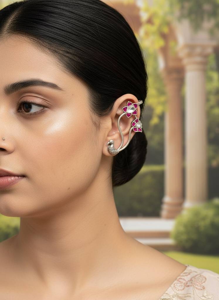 Whisper Of Gulab Ear Cuff : RANIPINKTAROONICUFF1647