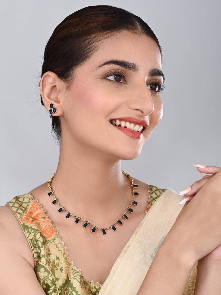 Gold Plated Delicate Necklace Set : S24MRNKS489BLU