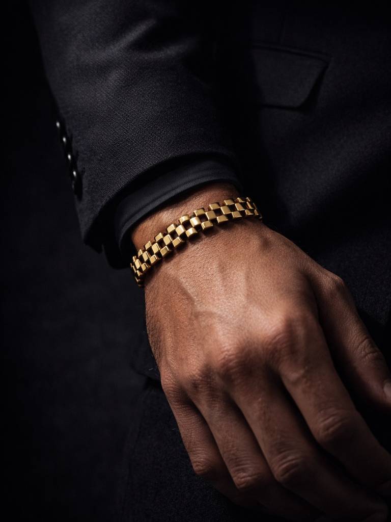 Gold Watch Strap Style Bracelet For Men – 18K Gold Plated : MATB718GWSB