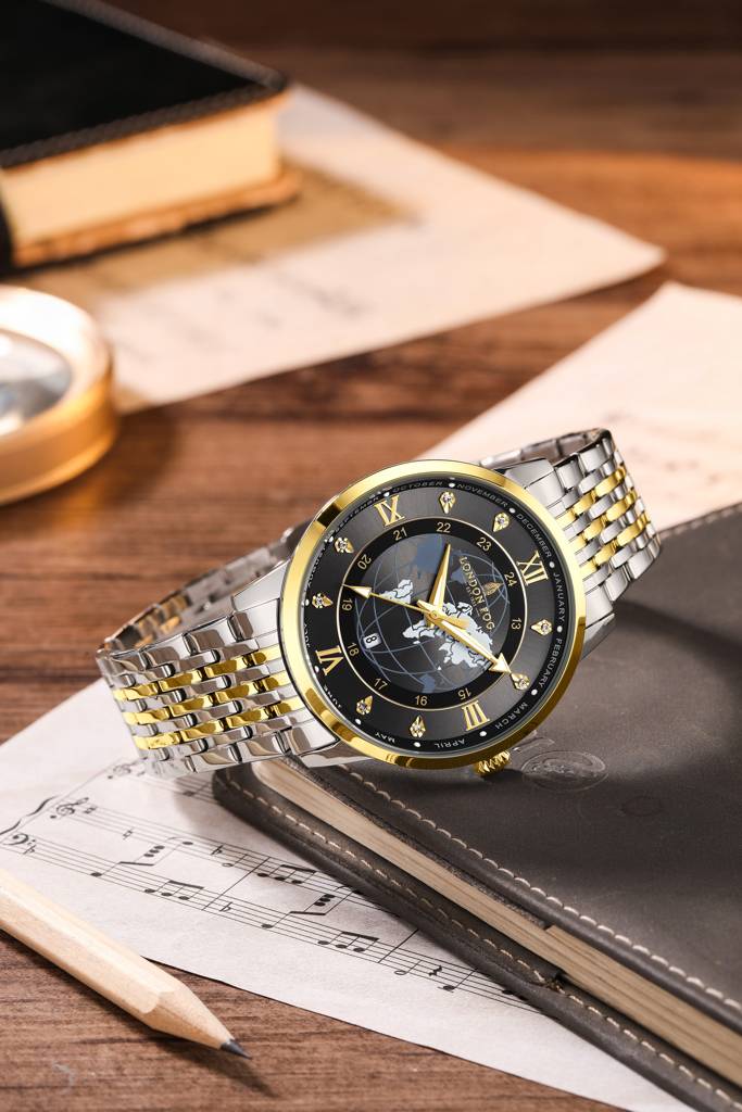 Baker Collection Analog Quartz Watch For Men With Stainless Steel Strap, Luminous Hands And World Map Dial Design : LFM10009-44